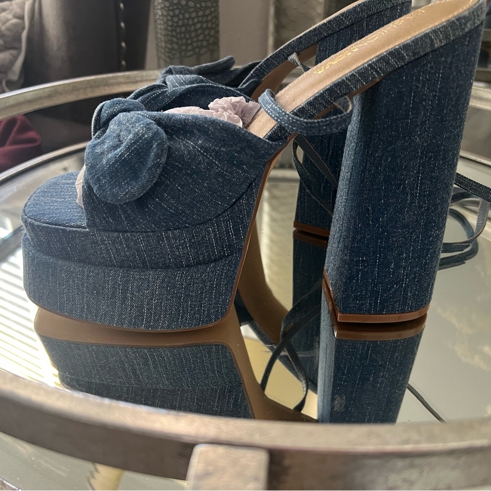 Stylish Blue Denim Platform Heels